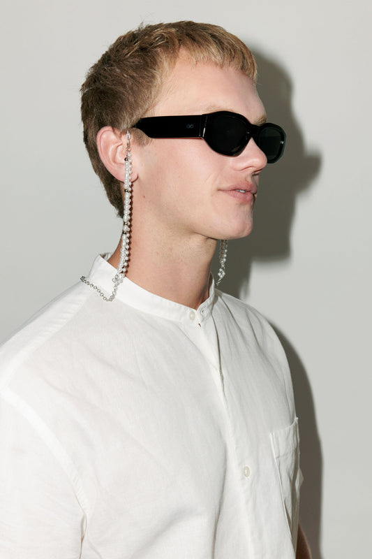 SZADE - sunglass chain ; silver / pearl