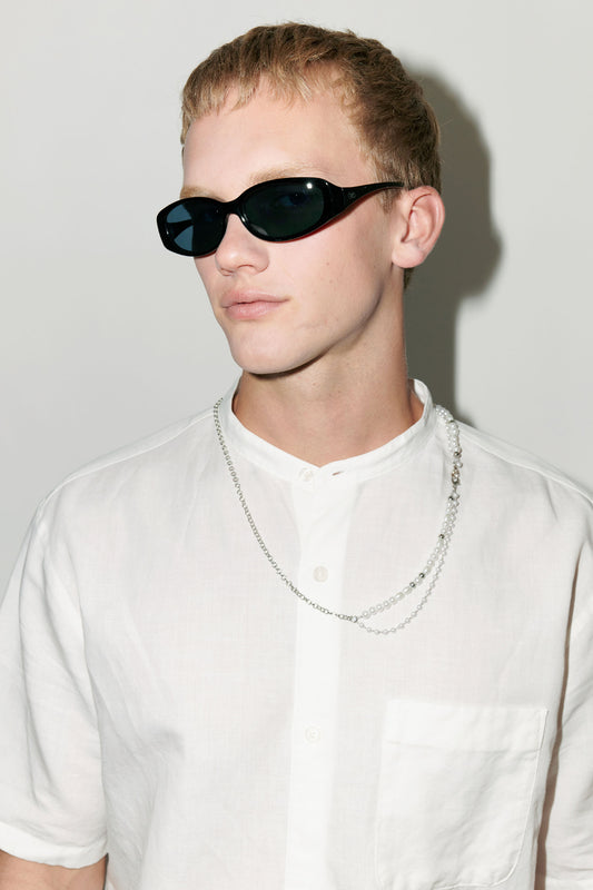 SZADE - sunglass chain ; silver / pearl